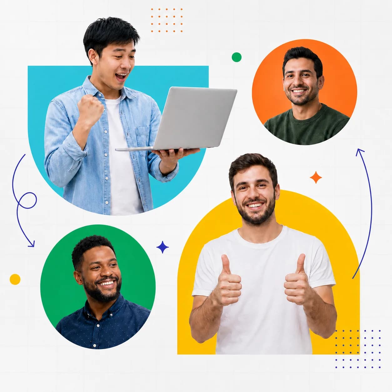 Montagem de profissionais usando computadores para representar o atendimento em equipe